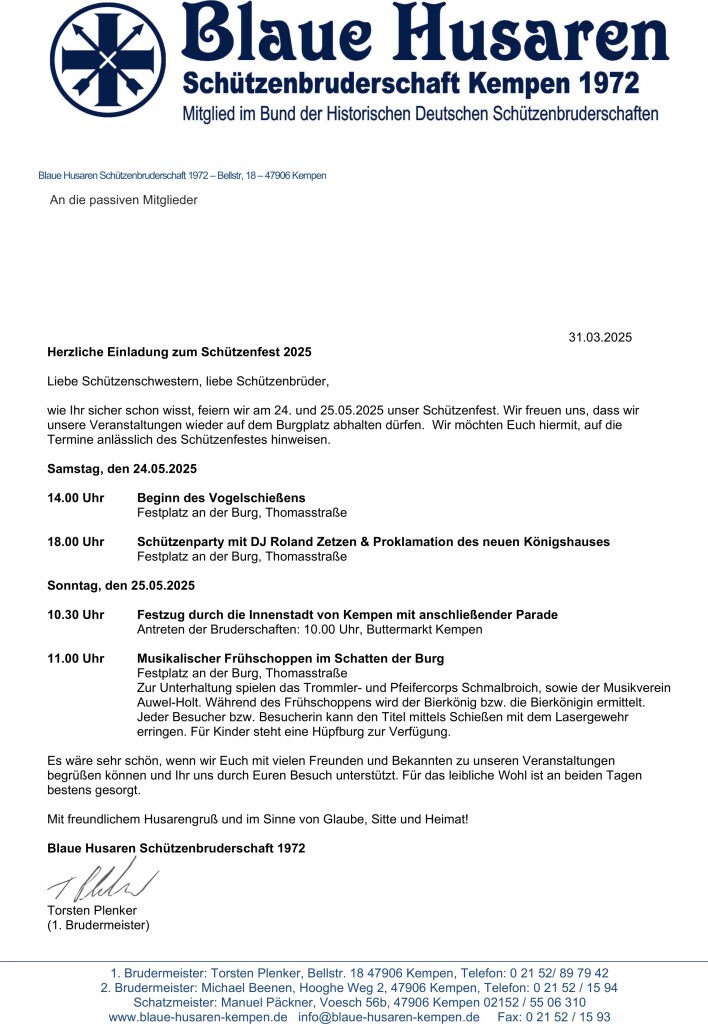 Einladung passive Mitglieder